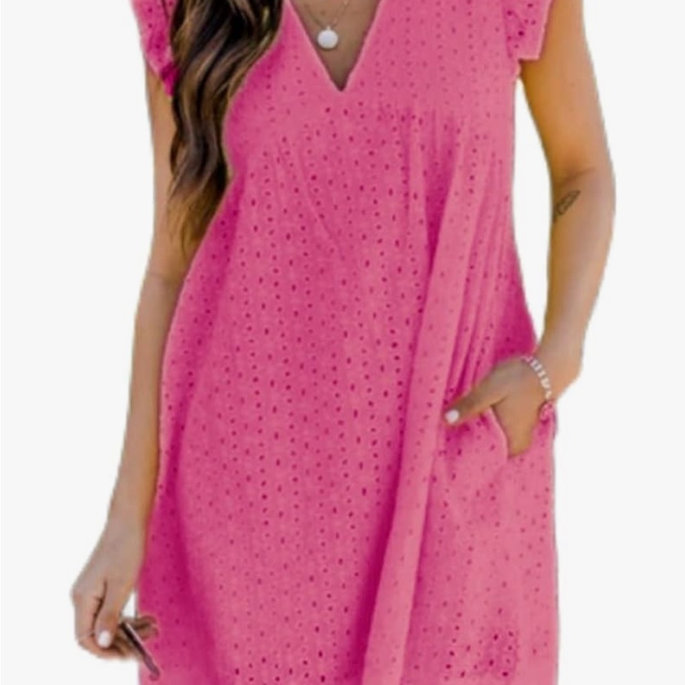 Eyelet Romper Dress with Shorts,  and has Pockets